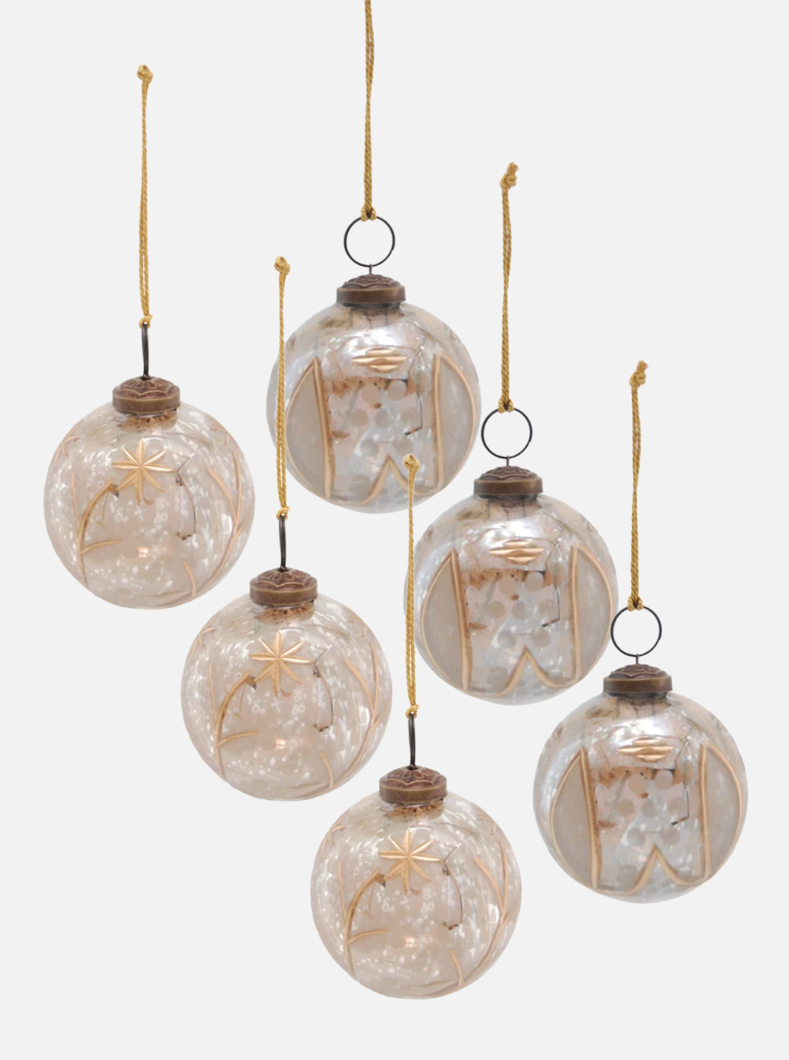 Ornements en verre mercurisé gravé 