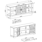 Meuble TV rustique décoratif à motif floral de 70 pouces, pouvant accueillir des téléviseurs jusqu'à 80 pouces.