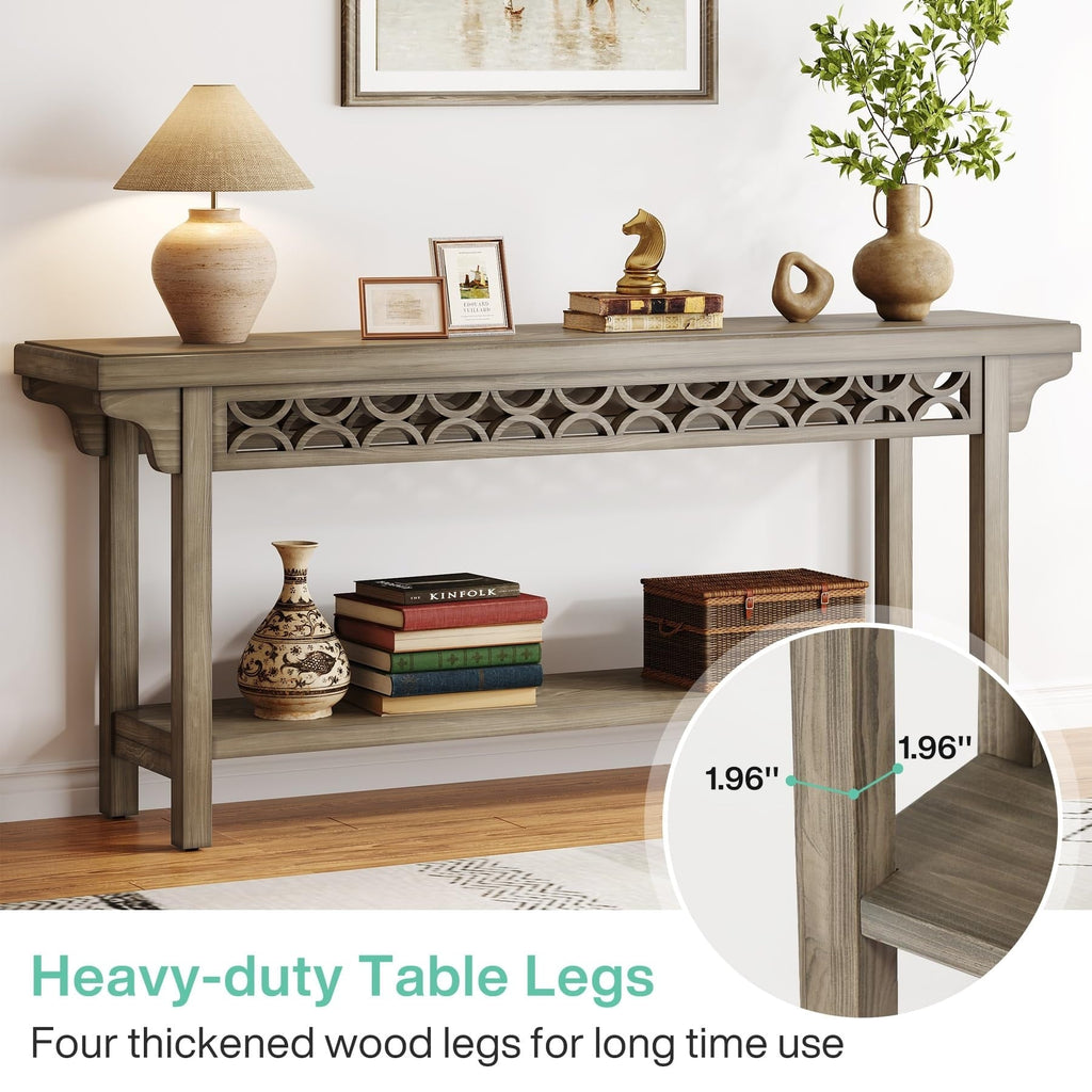 Console longue de style campagnard en bois massif de 70,8 pouces, table basse