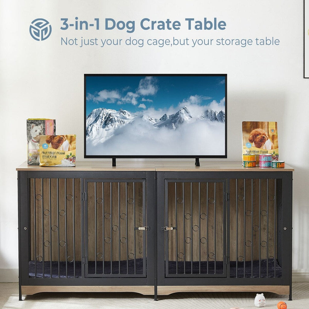 Meuble TV pour cage pour chien de grande race de 70,86 pouces avec coussin et double compartiment (coussin non inclus)