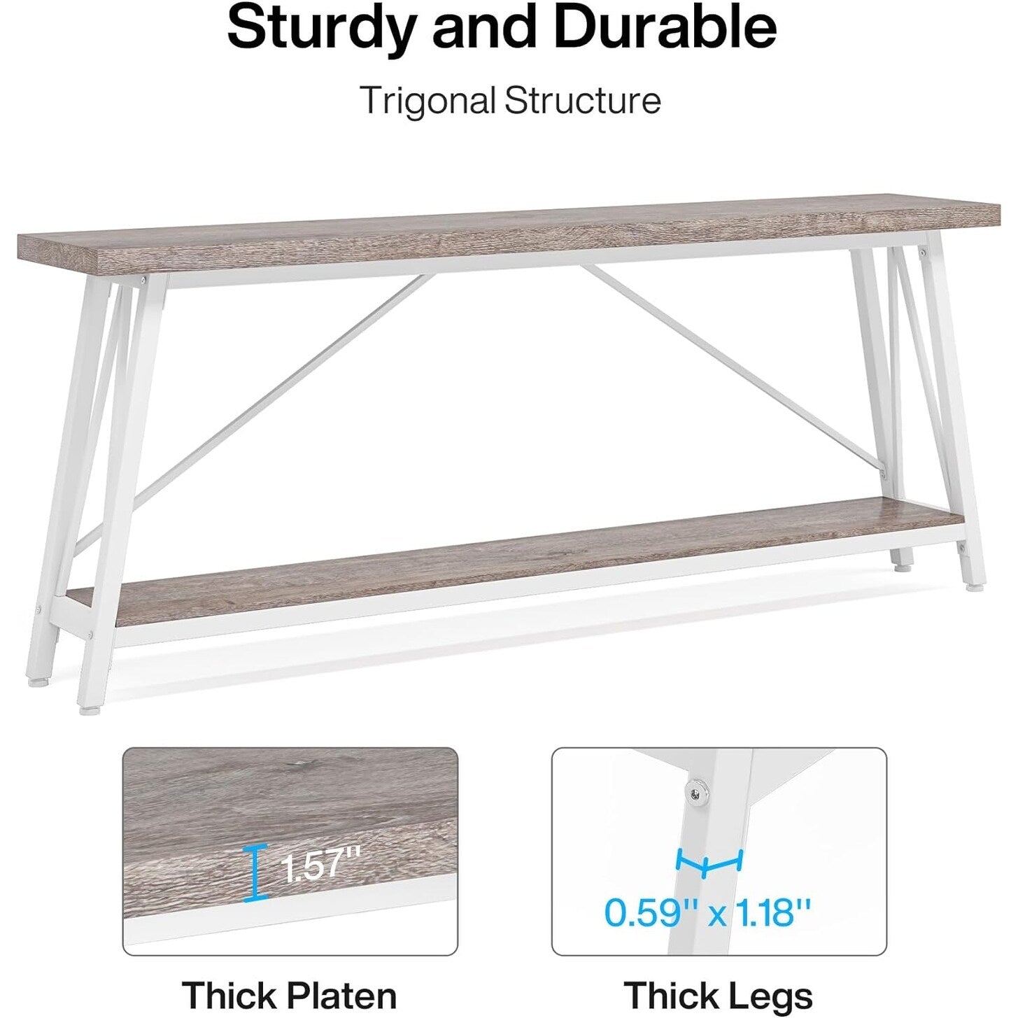 Table console extra longue de 70,9 pouces, style industriel.