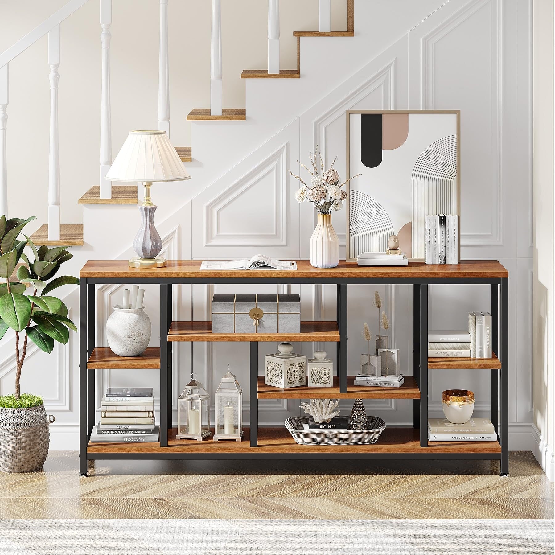 Console de canapé de 70,9 pouces avec rangement, table d'entrée à 3 niveaux pour couloir