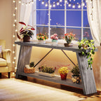 Console/table basse rustique en bois de 180 cm de long avec étagère de rangement