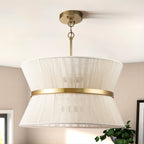 Lustre tambour moderne bohème à 8 lumières, grand modèle de 61 cm (24 pouces), en tissu tissé à la main, forme sablier, coloris or/noir, idéal pour salle à manger/salon.