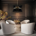 Lustre tambour moderne bohème à 8 lumières, grand modèle de 61 cm (24 pouces), en tissu tissé à la main, forme sablier, coloris or/noir, idéal pour salle à manger/salon.