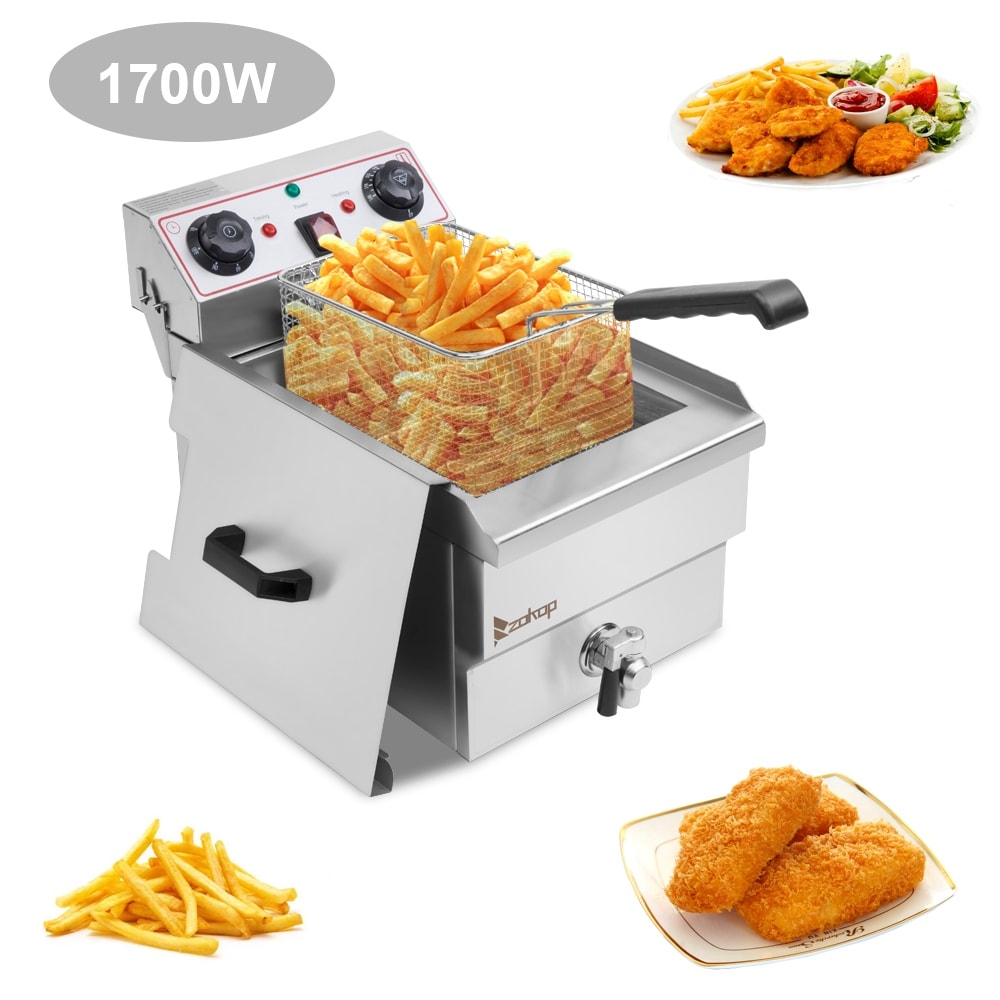 Friteuse à cuve unique en acier inoxydable de 8,5 pintes (8,2 L) avec robinet, puissance maximale de 1700 W et grande poignée