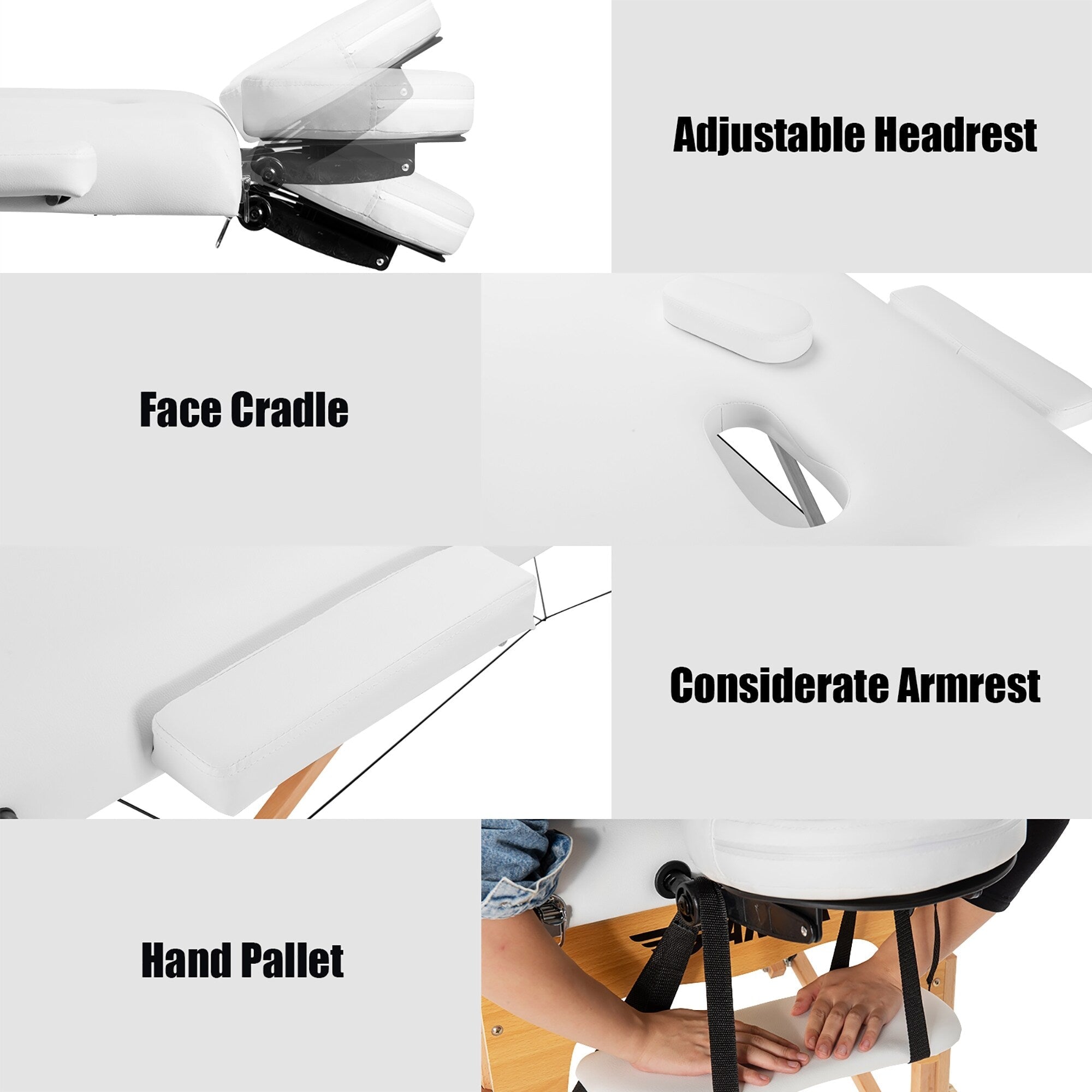 Table de massage portable de 213 cm (84 po) de long, réglable, pour le visage, les soins spa et les tatouages, avec sac de transport.