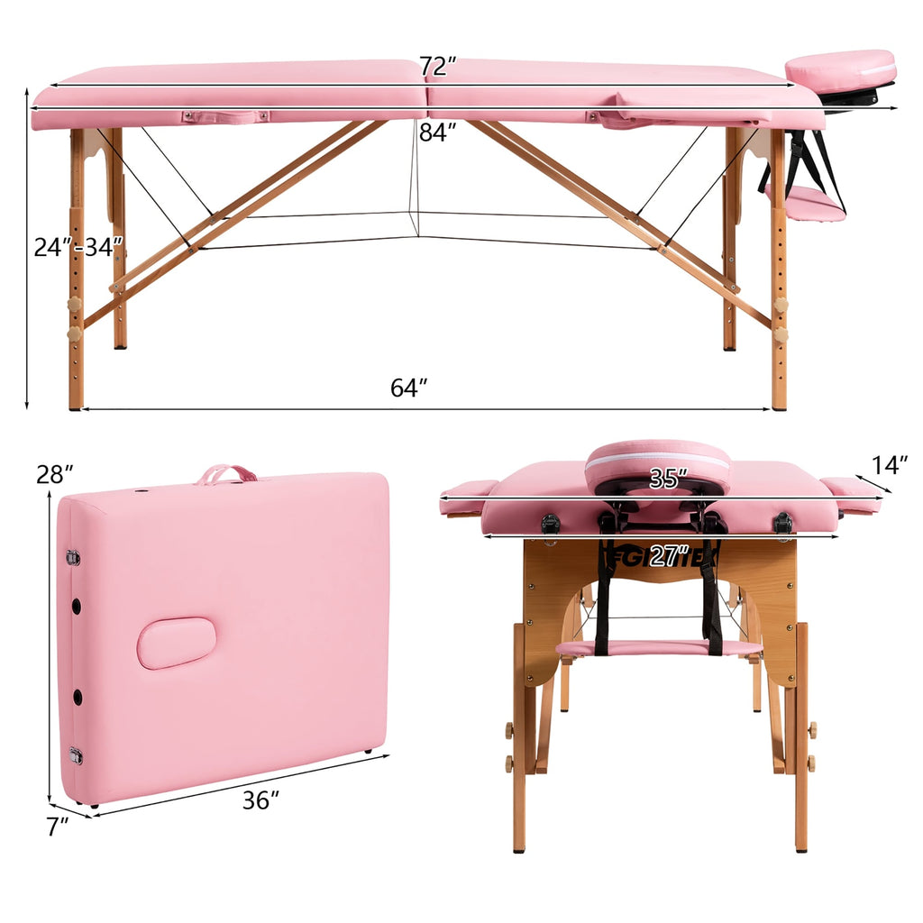 Table de massage portable de 213 cm (84 po) de long, réglable, pour le visage, les soins spa et les tatouages, avec sac de transport.