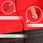 Ensemble de mobilier de patio en rotin 8 pièces comprenant une table foyer, un support pour bouteille de gaz et une housse de protection.