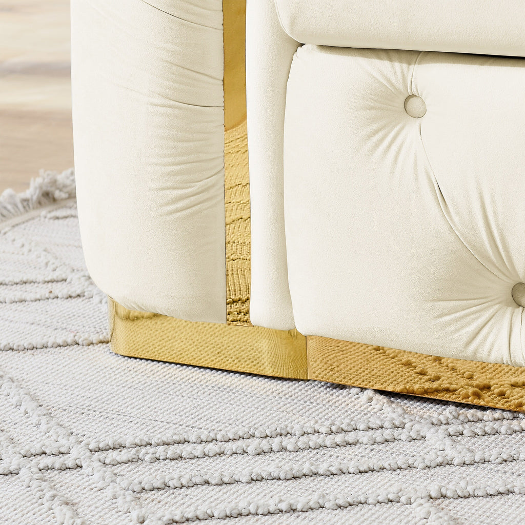 Canapé 3 places en velours 90.6 avec 2 coussins haute densité, accents dorés et oreillers