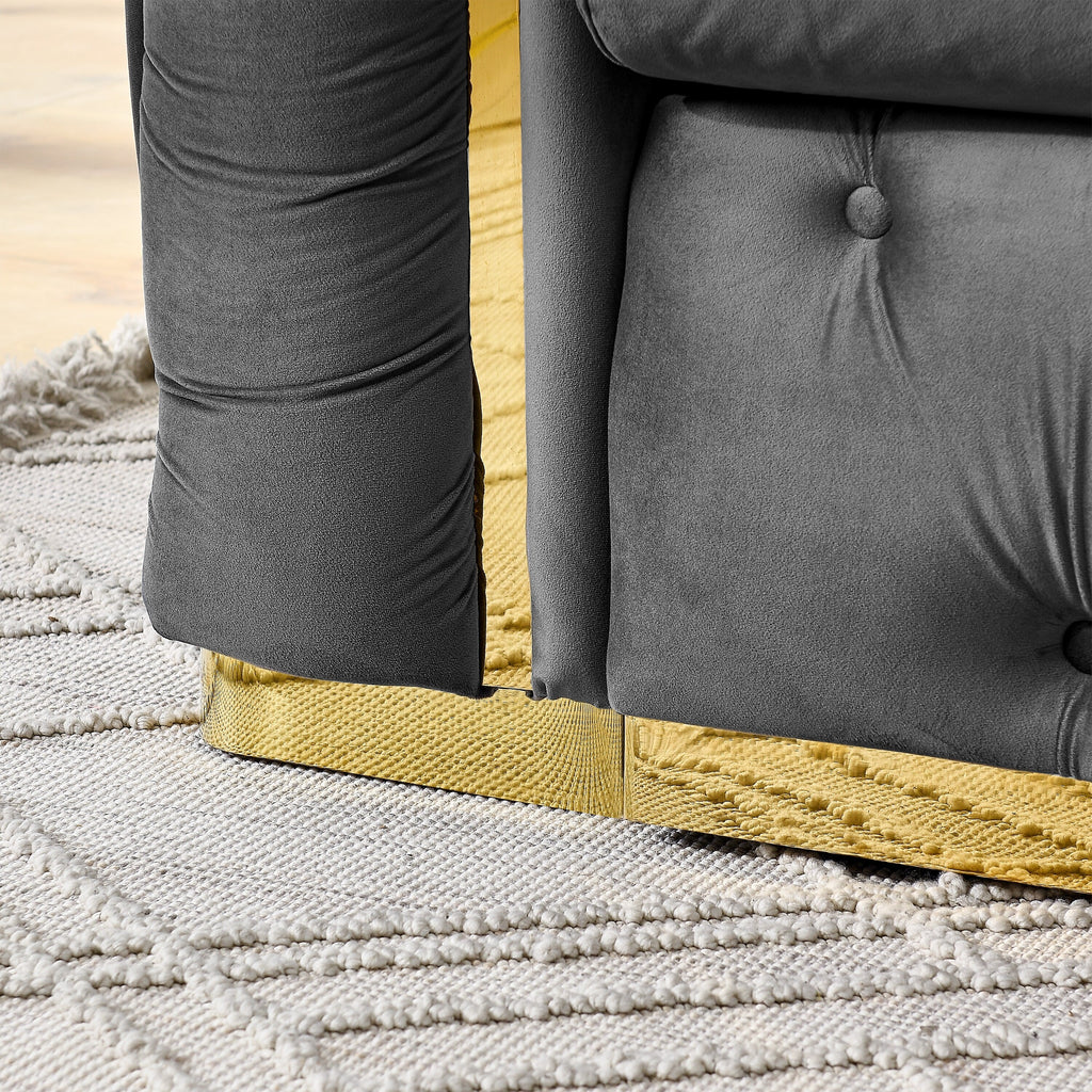 Canapé 3 places en velours 90.6 avec 2 coussins haute densité, accents dorés et oreillers