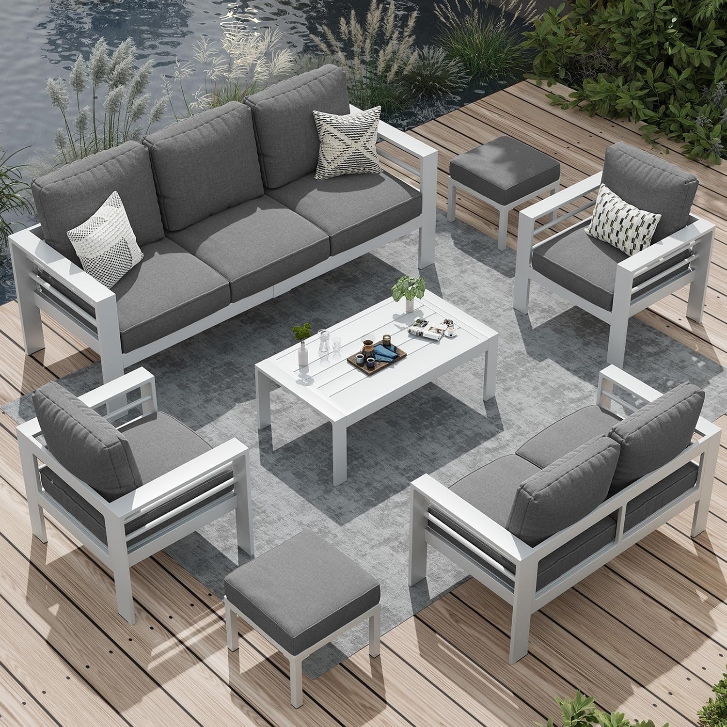 Ensemble de mobilier de patio en aluminium AECOJOY 7 pièces, ensemble de conversation d'extérieur