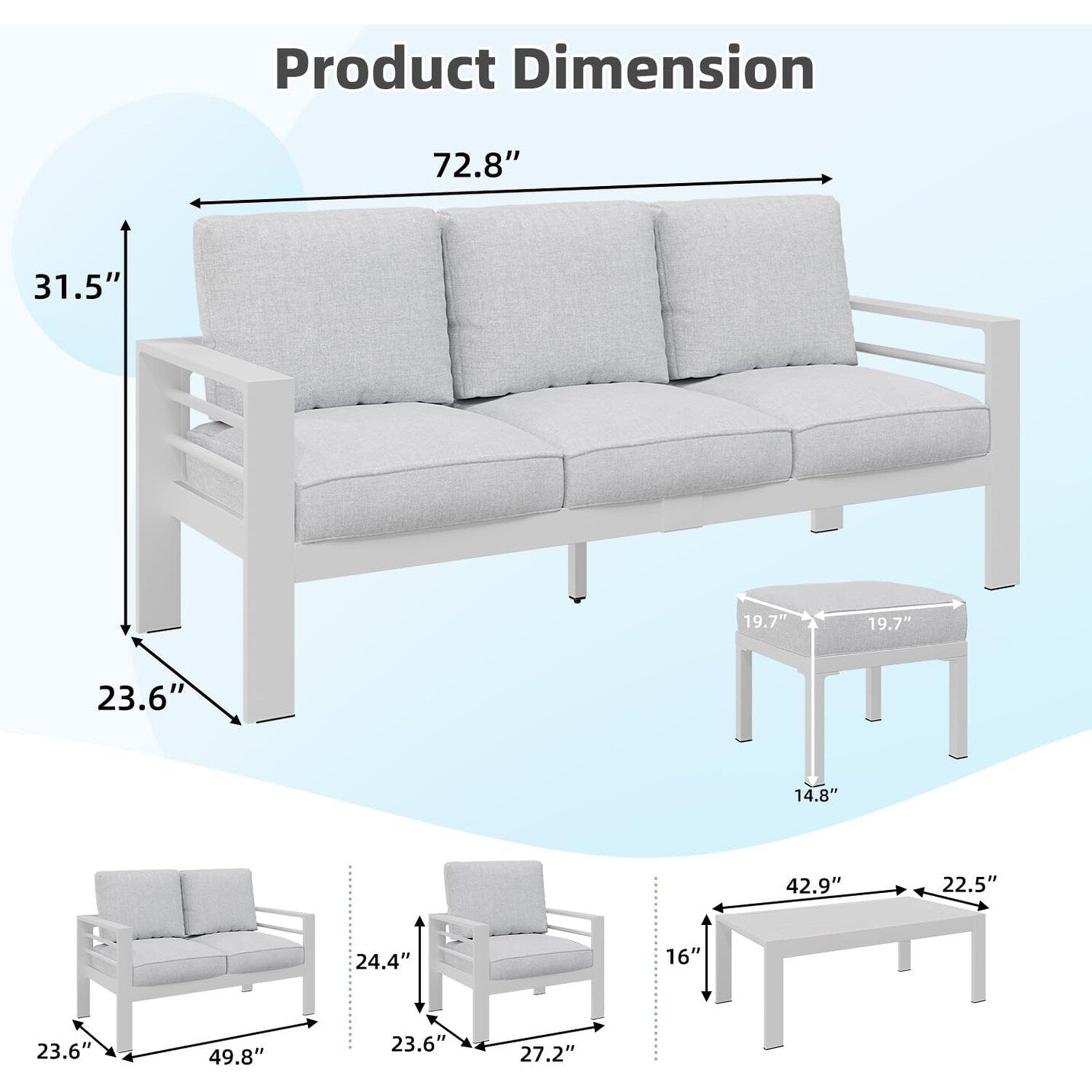 Ensemble de mobilier de patio en aluminium AECOJOY 7 pièces, ensemble de conversation d'extérieur