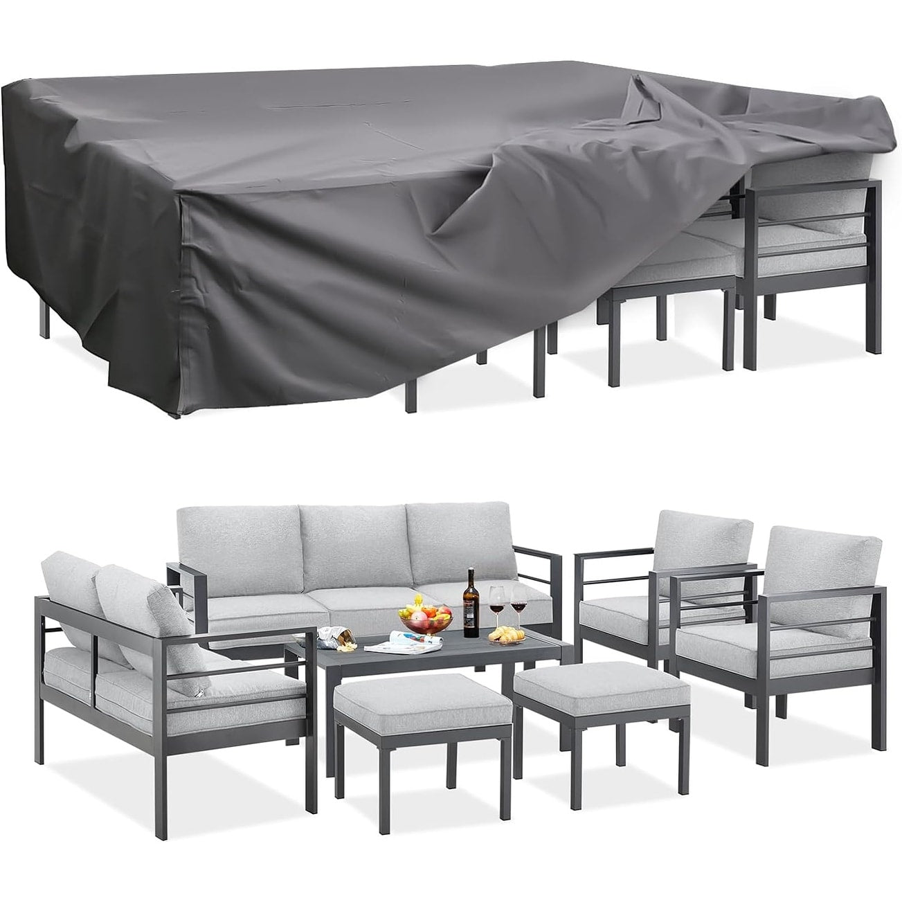 Ensemble de mobilier de patio en aluminium AECOJOY 7 pièces, ensemble de conversation d'extérieur