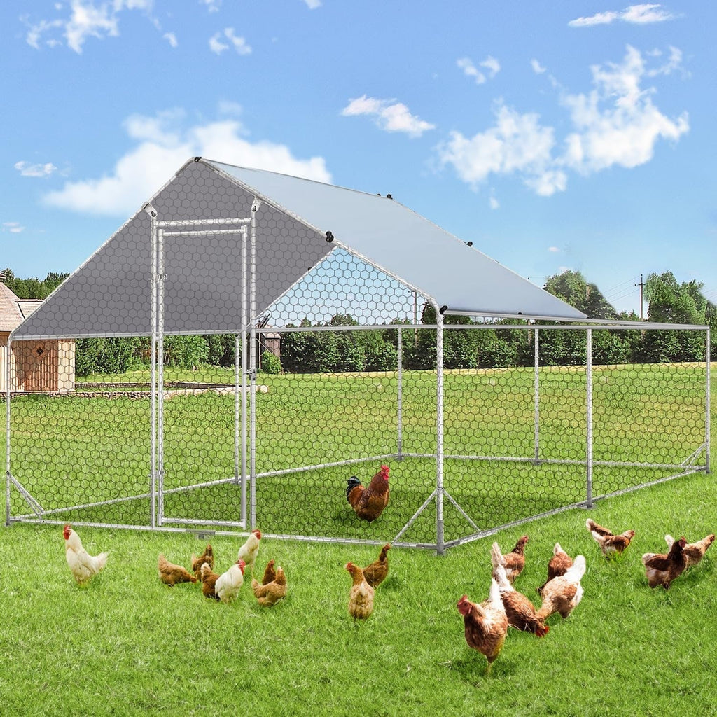 AECOJOY Grand poulailler métallique avec enclos et cage à poules accessibles à pied