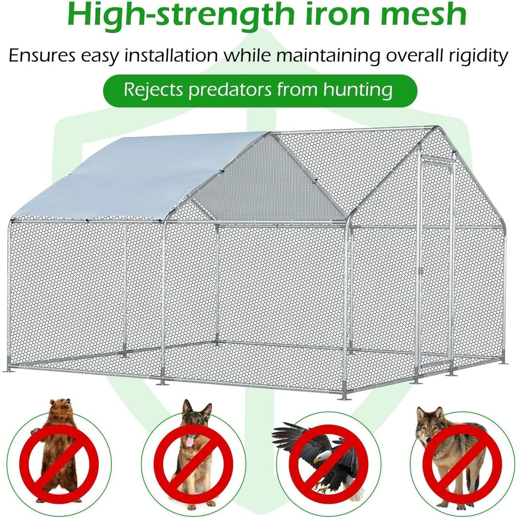 AECOJOY Grand poulailler métallique avec enclos et cage à poules accessibles à pied