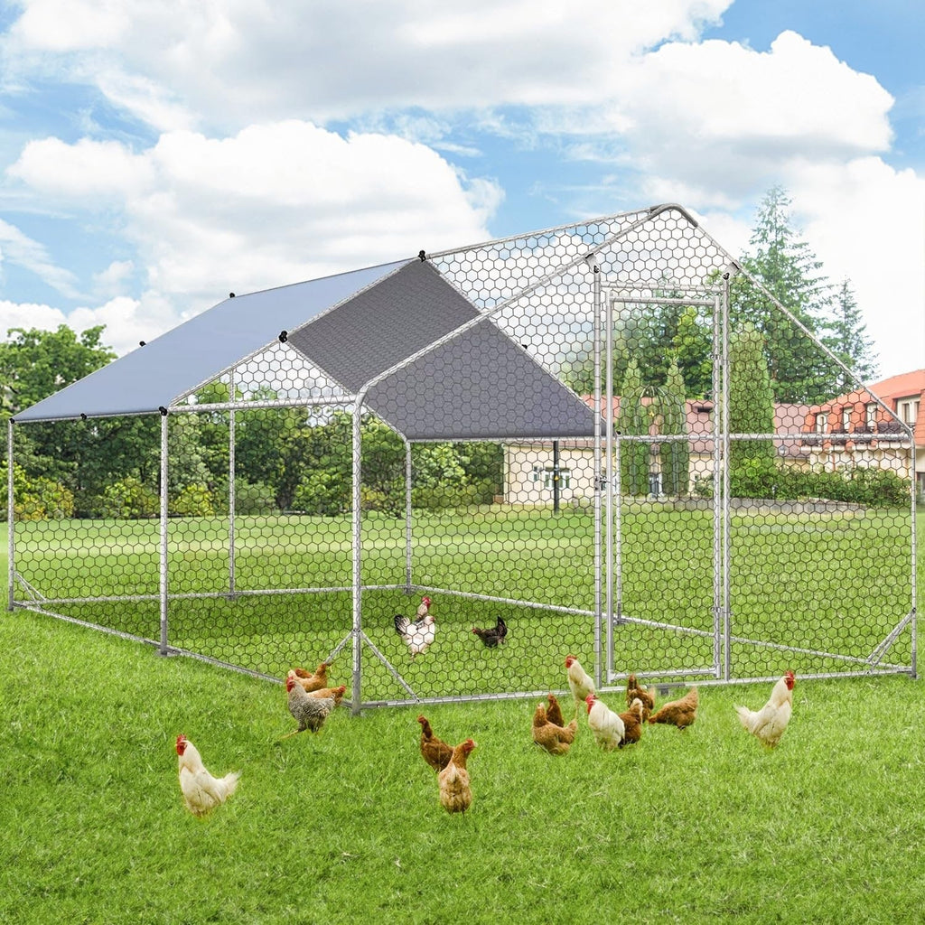 AECOJOY Grand poulailler métallique avec enclos et cage à poules accessibles à pied