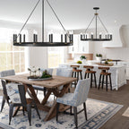 Lustre Acroma style ferme à 12 lumières, forme roue de chariot, 101,6 cm (40 po), homologué UL - 101,6 cm (40 po) de profondeur x 350 cm (138 po) de hauteur