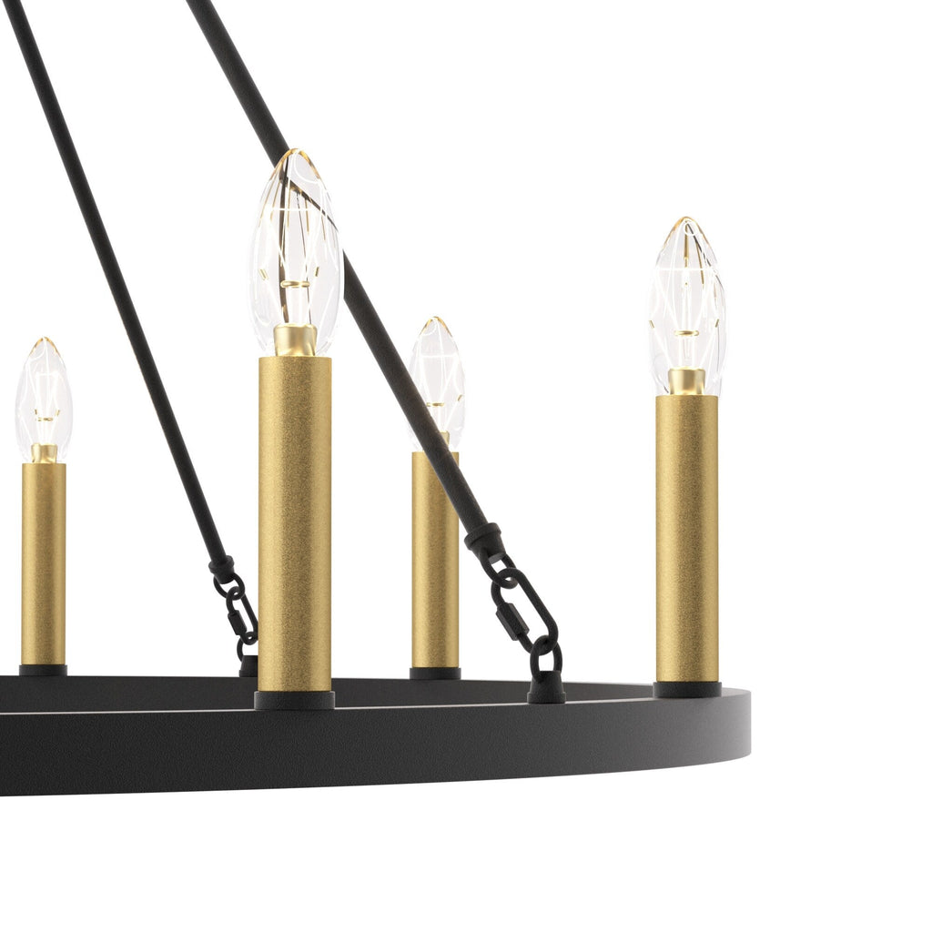 Lustre Acroma style ferme à 12 lumières, forme roue de chariot, 101,6 cm (40 po), homologué UL - 101,6 cm (40 po) de profondeur x 350 cm (138 po) de hauteur