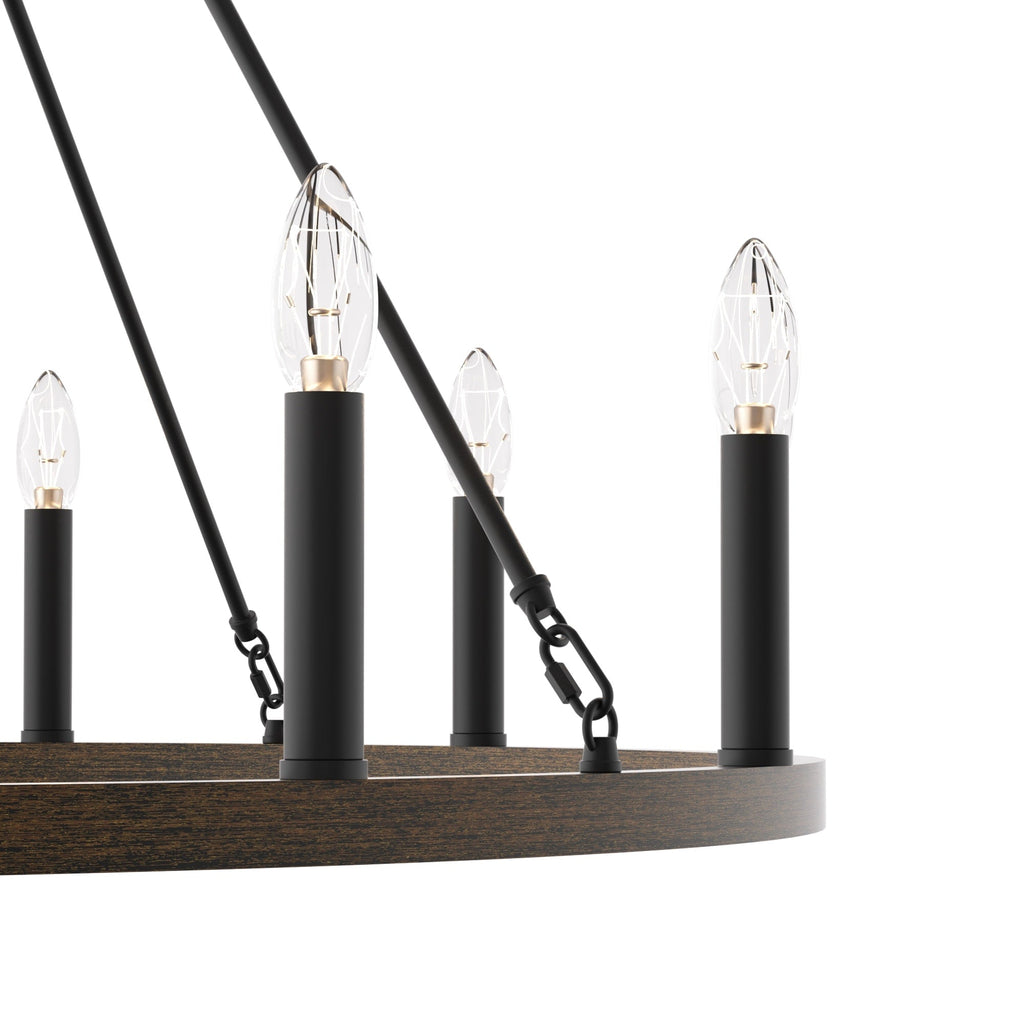 Lustre Acroma style ferme à 12 lumières, forme roue de chariot, 101,6 cm (40 po), homologué UL - 101,6 cm (40 po) de profondeur x 350 cm (138 po) de hauteur