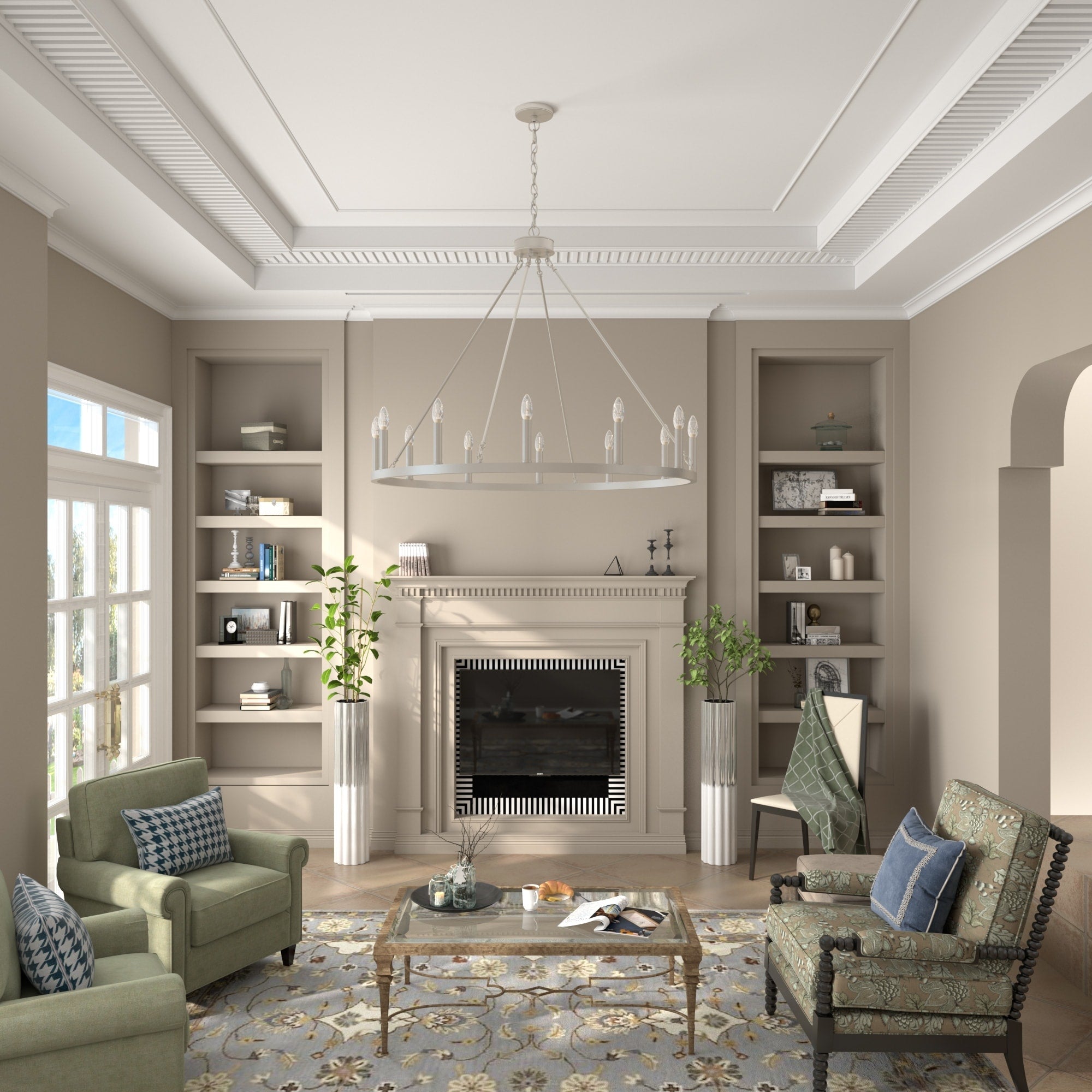 Lustre Acroma style ferme à 12 lumières, forme roue de chariot, 101,6 cm (40 po), homologué UL - 101,6 cm (40 po) de profondeur x 350 cm (138 po) de hauteur