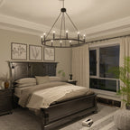 Lustre Acroma style ferme à 12 lumières, forme roue de chariot, 101,6 cm (40 po), homologué UL - 101,6 cm (40 po) de profondeur x 350 cm (138 po) de hauteur