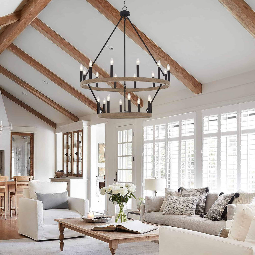 Lustre Acroma moderne à 20 lumières, style ferme, rond, 40 po, en forme de roue de chariot, homologué UL.