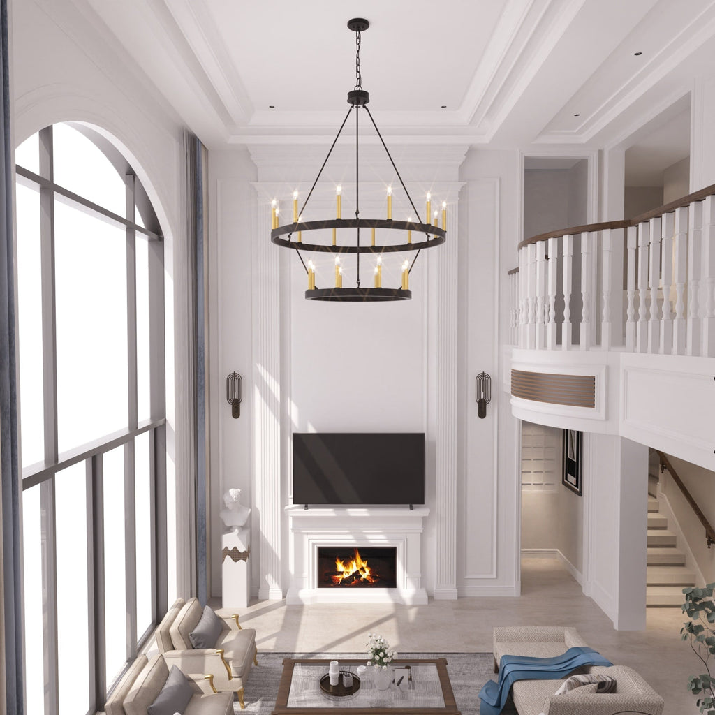 Lustre Acroma moderne à 20 lumières, style ferme, rond, 40 po, en forme de roue de chariot, homologué UL.