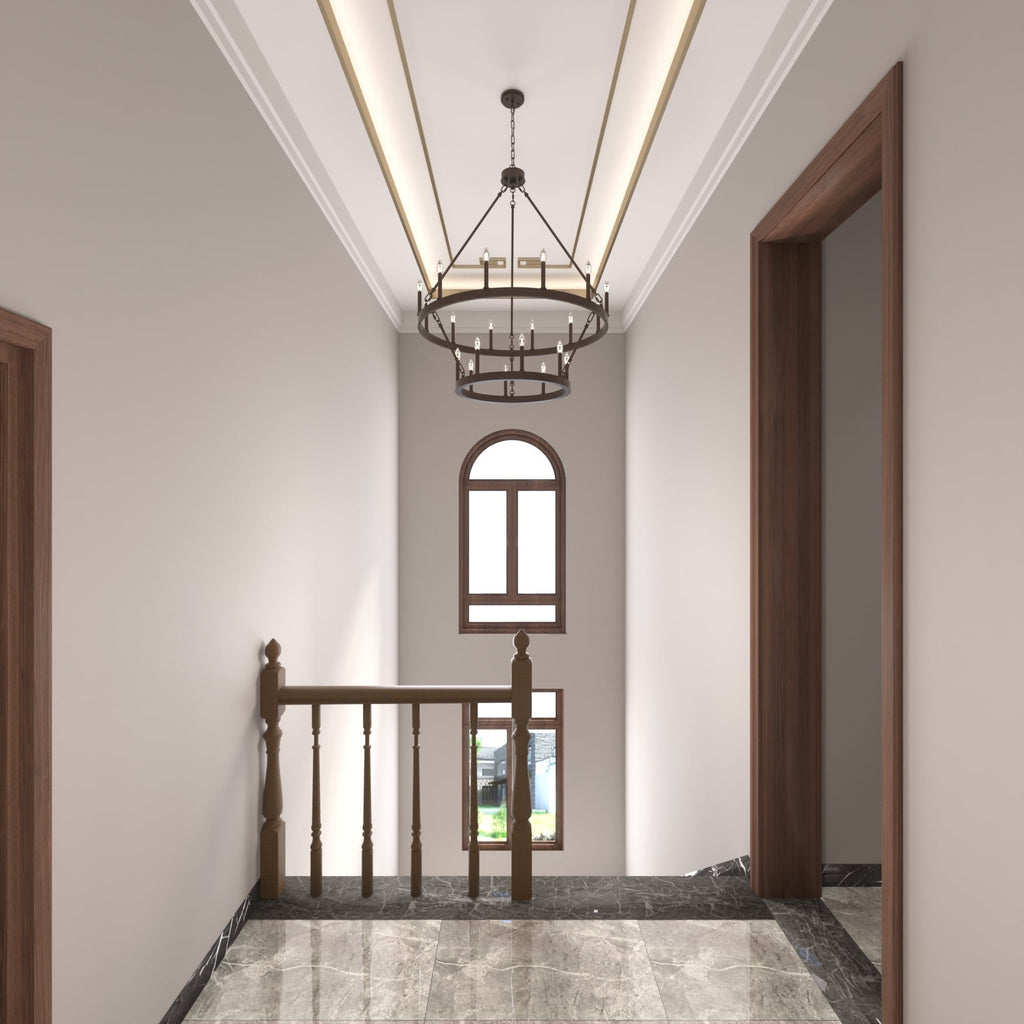 Lustre Acroma moderne à 20 lumières, style ferme, rond, 40 po, en forme de roue de chariot, homologué UL.