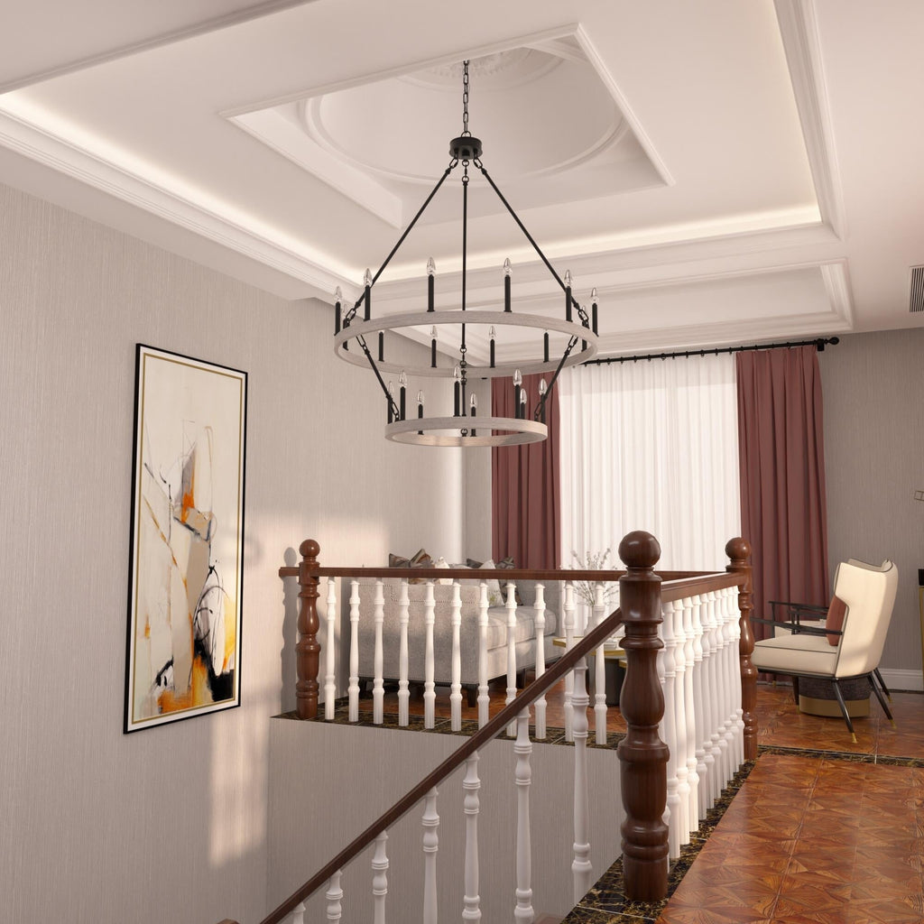 Lustre Acroma moderne à 20 lumières, style ferme, rond, 40 po, en forme de roue de chariot, homologué UL.