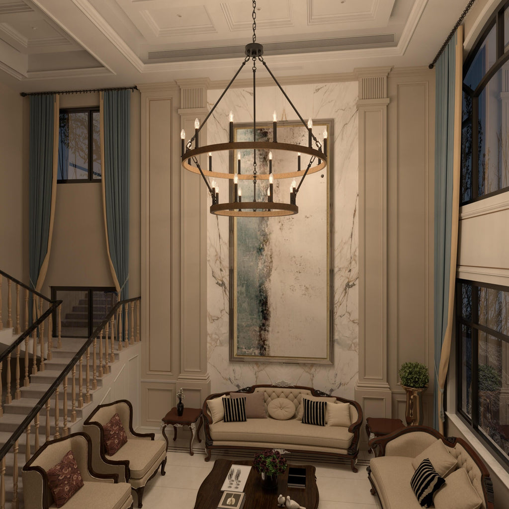 Lustre Acroma moderne à 20 lumières, style ferme, rond, 40 po, en forme de roue de chariot, homologué UL.