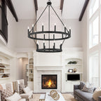 Lustre Acroma moderne à 20 lumières, style ferme, rond, 40 po, en forme de roue de chariot, homologué UL.