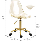 Chaise de bureau à roulettes pivotante en acrylique, sans accoudoirs et réglable en hauteur