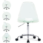 Chaise de bureau à roulettes pivotante en acrylique, sans accoudoirs et réglable en hauteur