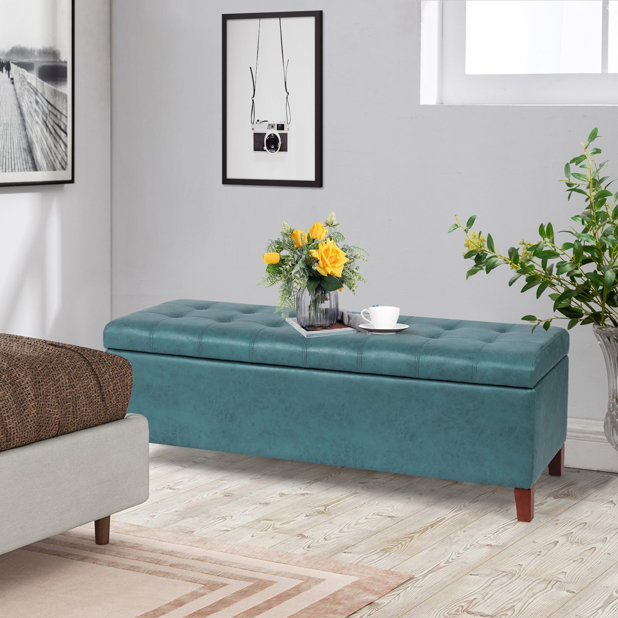 Banc coffre de rangement en cuir reconstitué Adeco 50