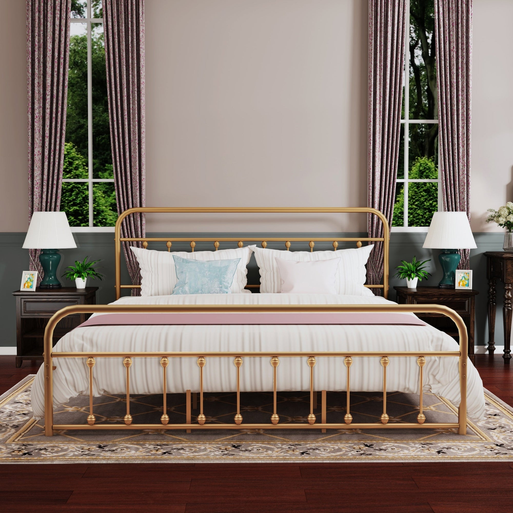 Cadre de lit plateforme en métal style vintage simple Alazyhome, montage facile