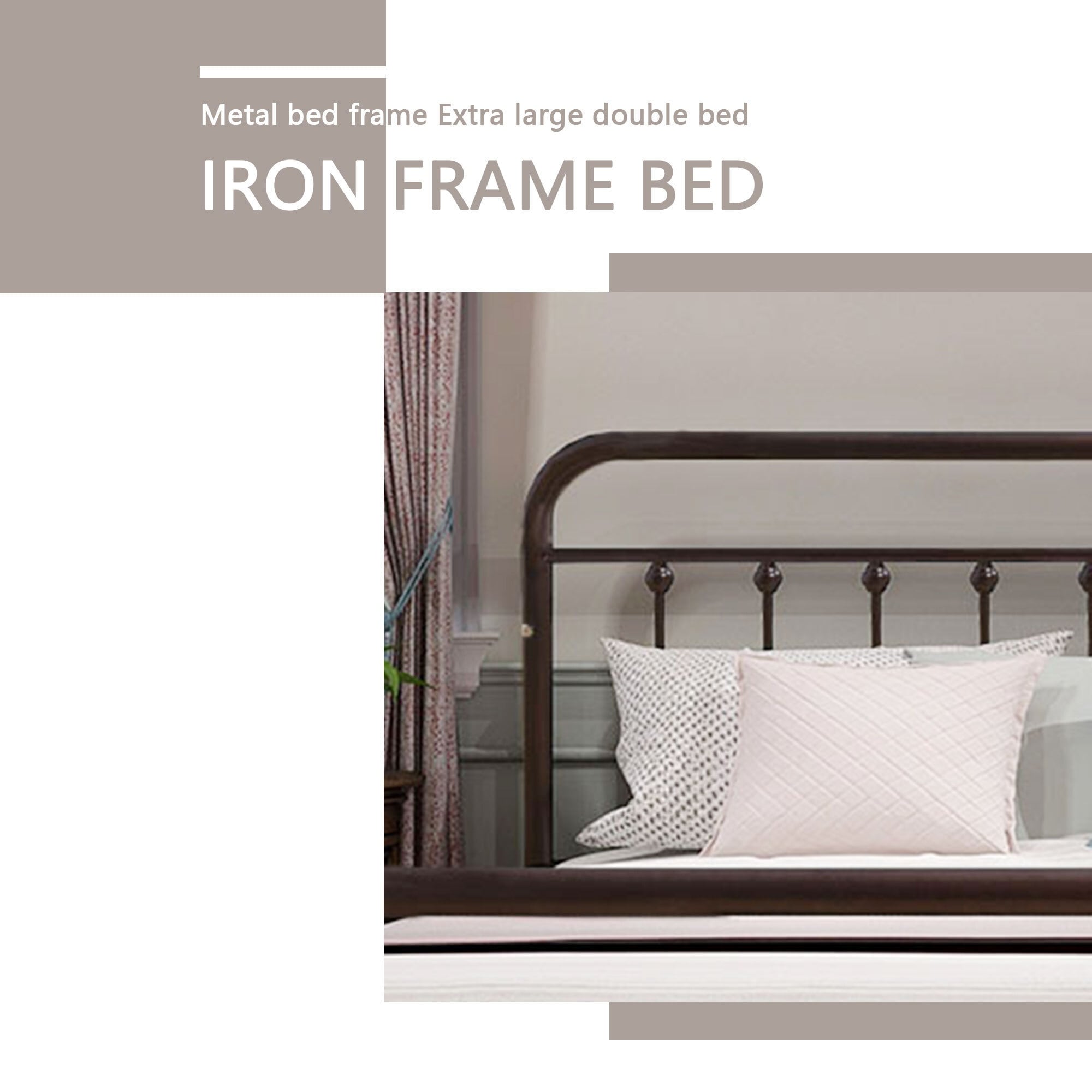 Cadre de lit plateforme en métal style vintage simple Alazyhome, montage facile