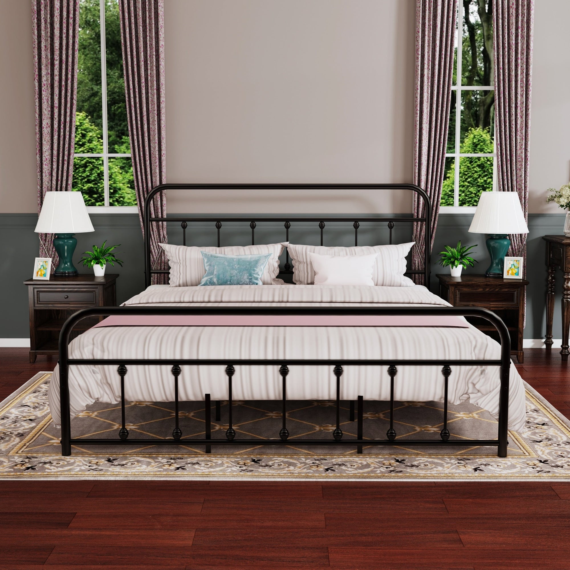 Cadre de lit plateforme en métal style vintage simple Alazyhome, montage facile