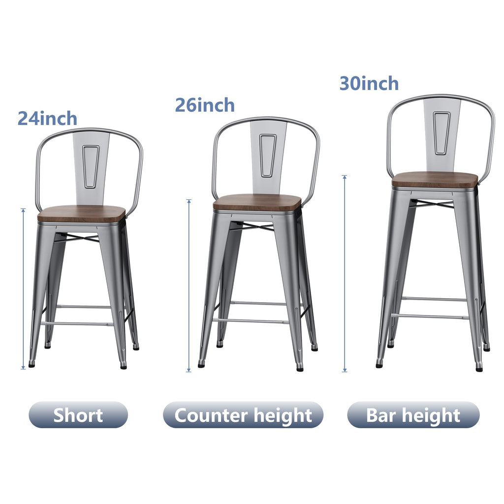 Tabourets de bar style ferme Andeworld, ensemble de 4 tabourets de bar hauteur comptoir - Lot de 4