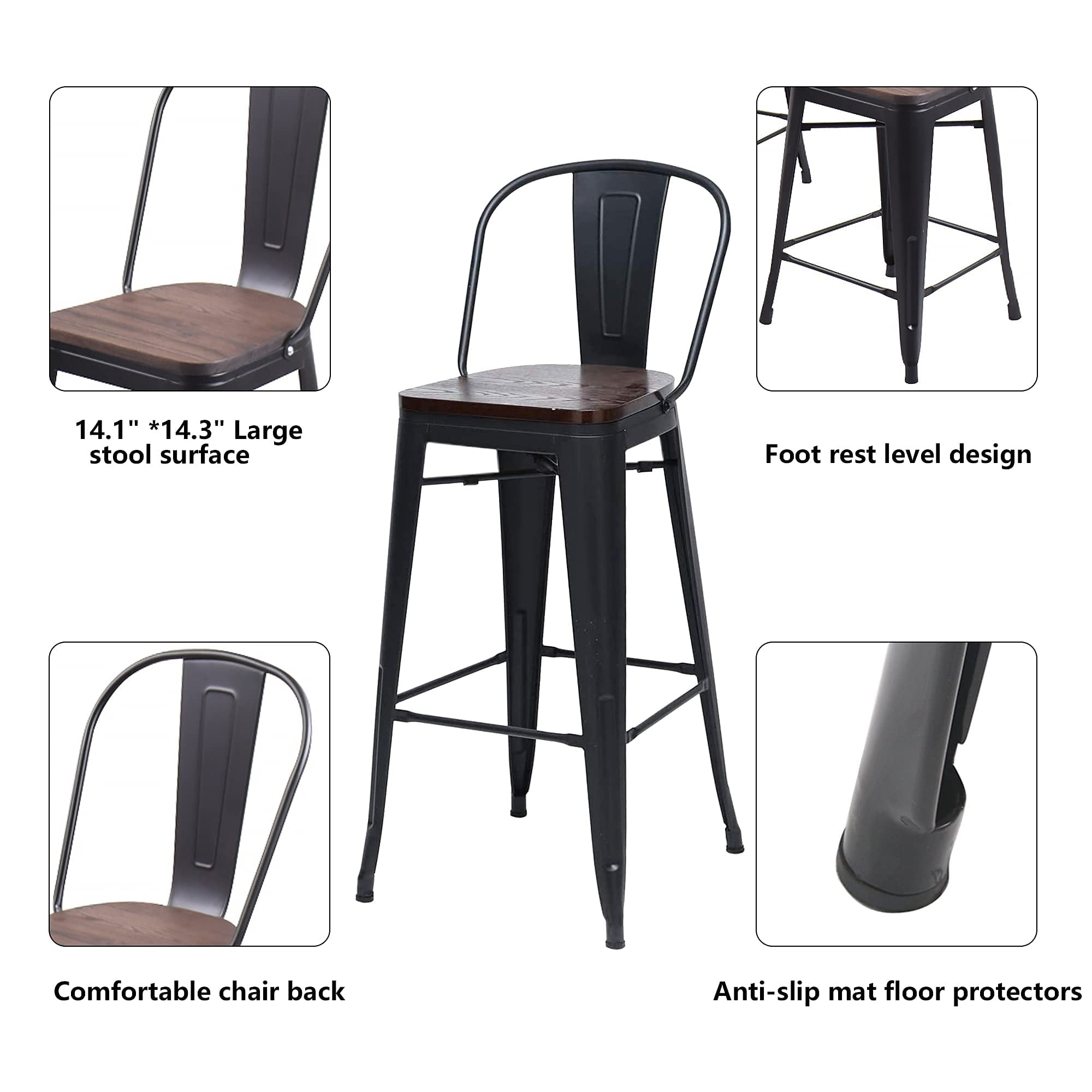 Tabourets de bar style ferme Andeworld, ensemble de 4 tabourets de bar hauteur comptoir - Lot de 4