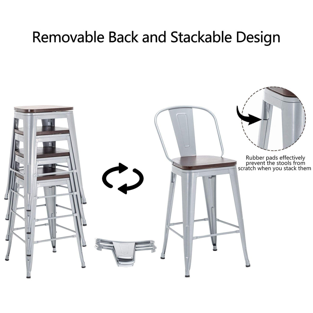 Tabourets de bar style ferme Andeworld, ensemble de 4 tabourets de bar hauteur comptoir - Lot de 4