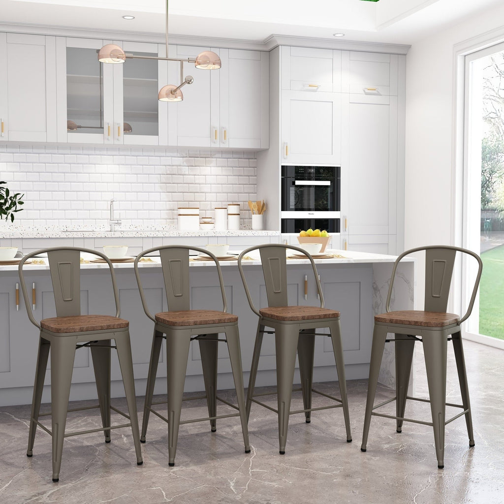 Tabourets de bar style ferme Andeworld, ensemble de 4 tabourets de bar hauteur comptoir - Lot de 4