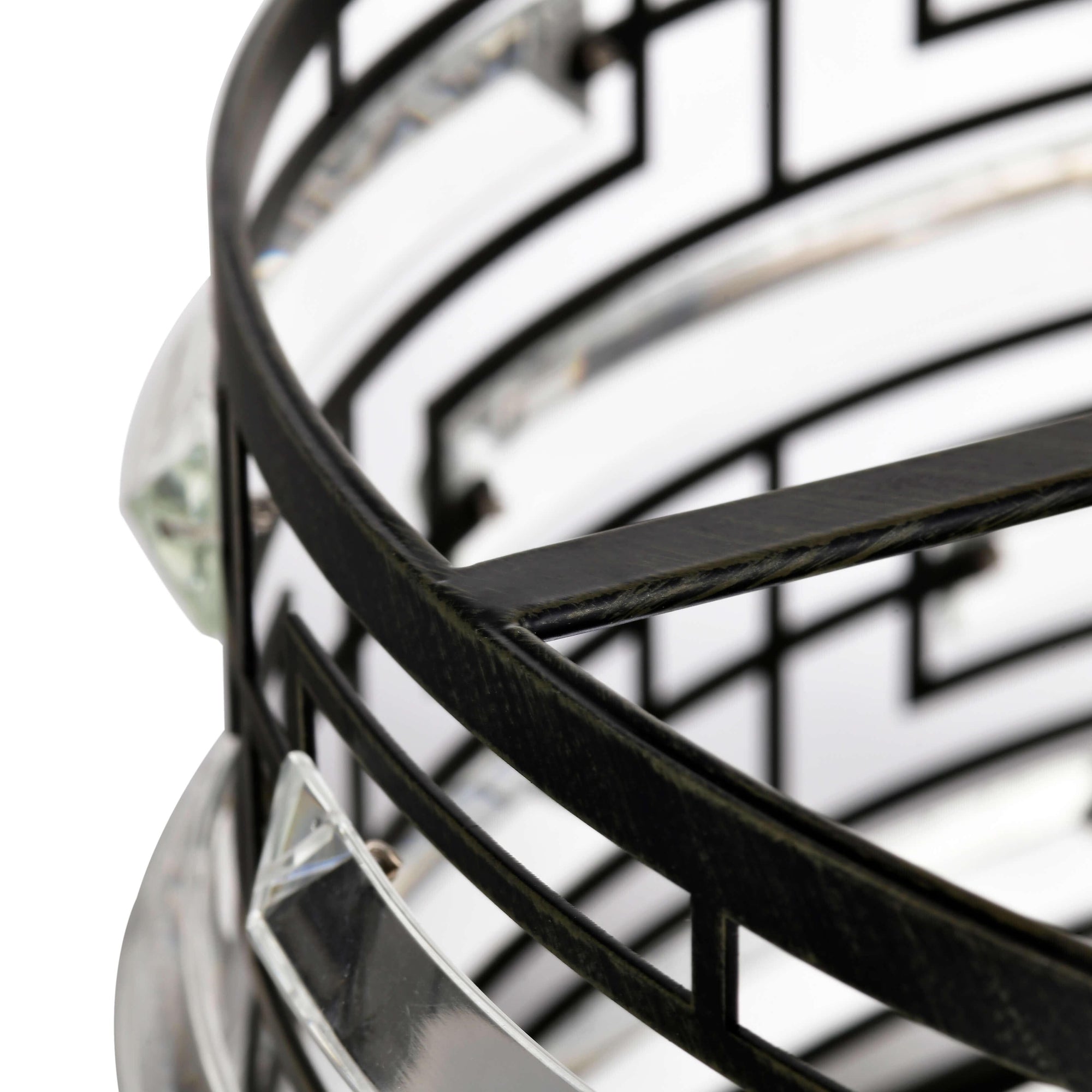 Lustre Anita à abat-jour tambour et prisme en verre transparent