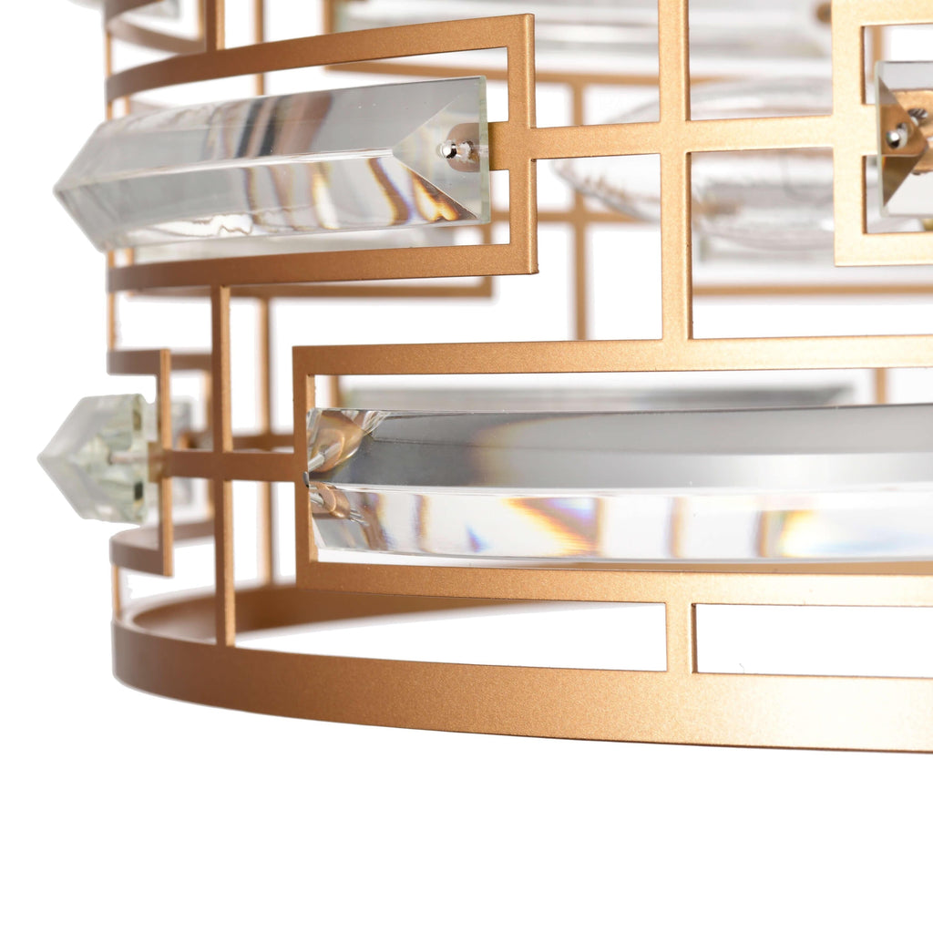 Lustre Anita à abat-jour tambour et prisme en verre transparent