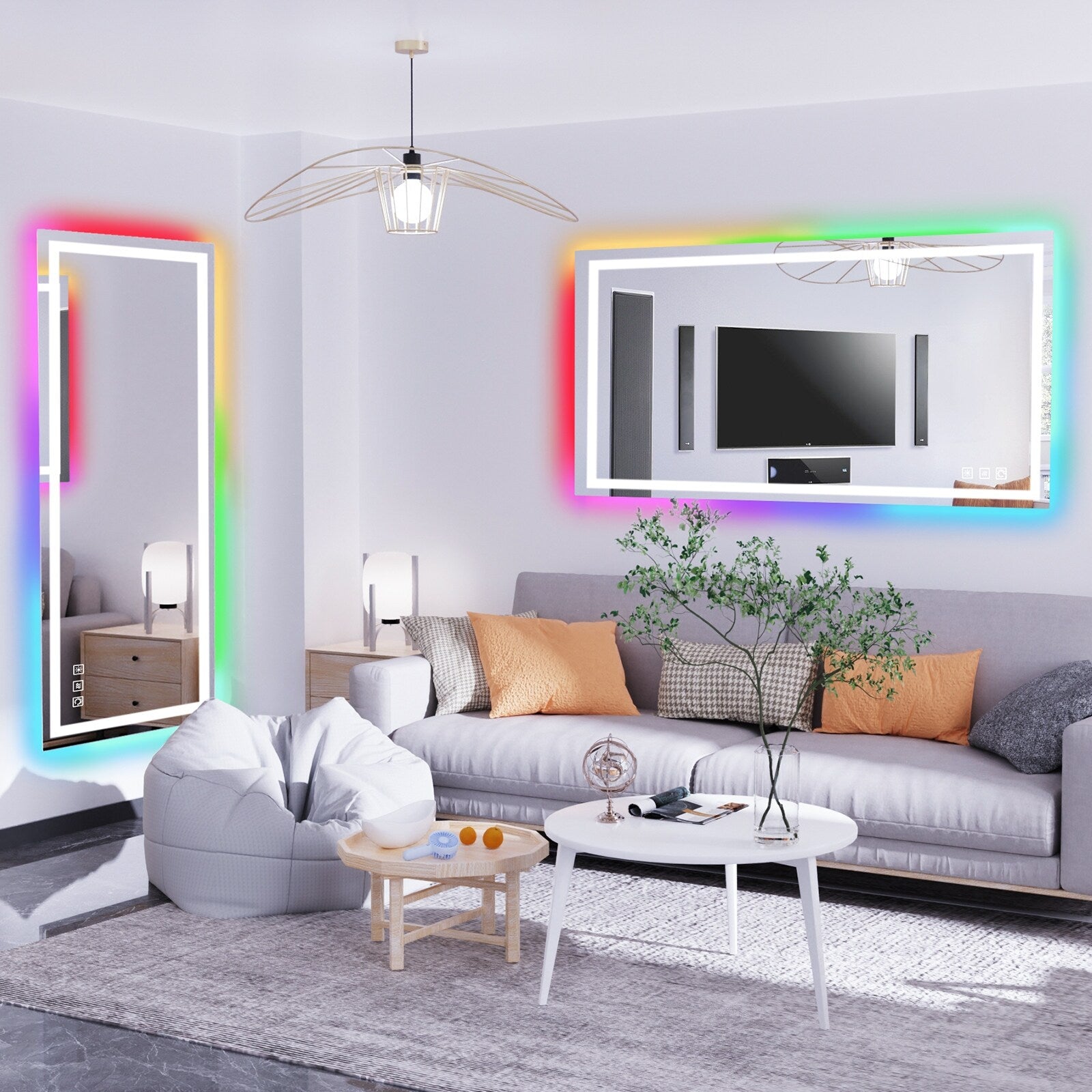 Miroir de salle de bain antibuée rétroéclairé RGB et éclairé par LED