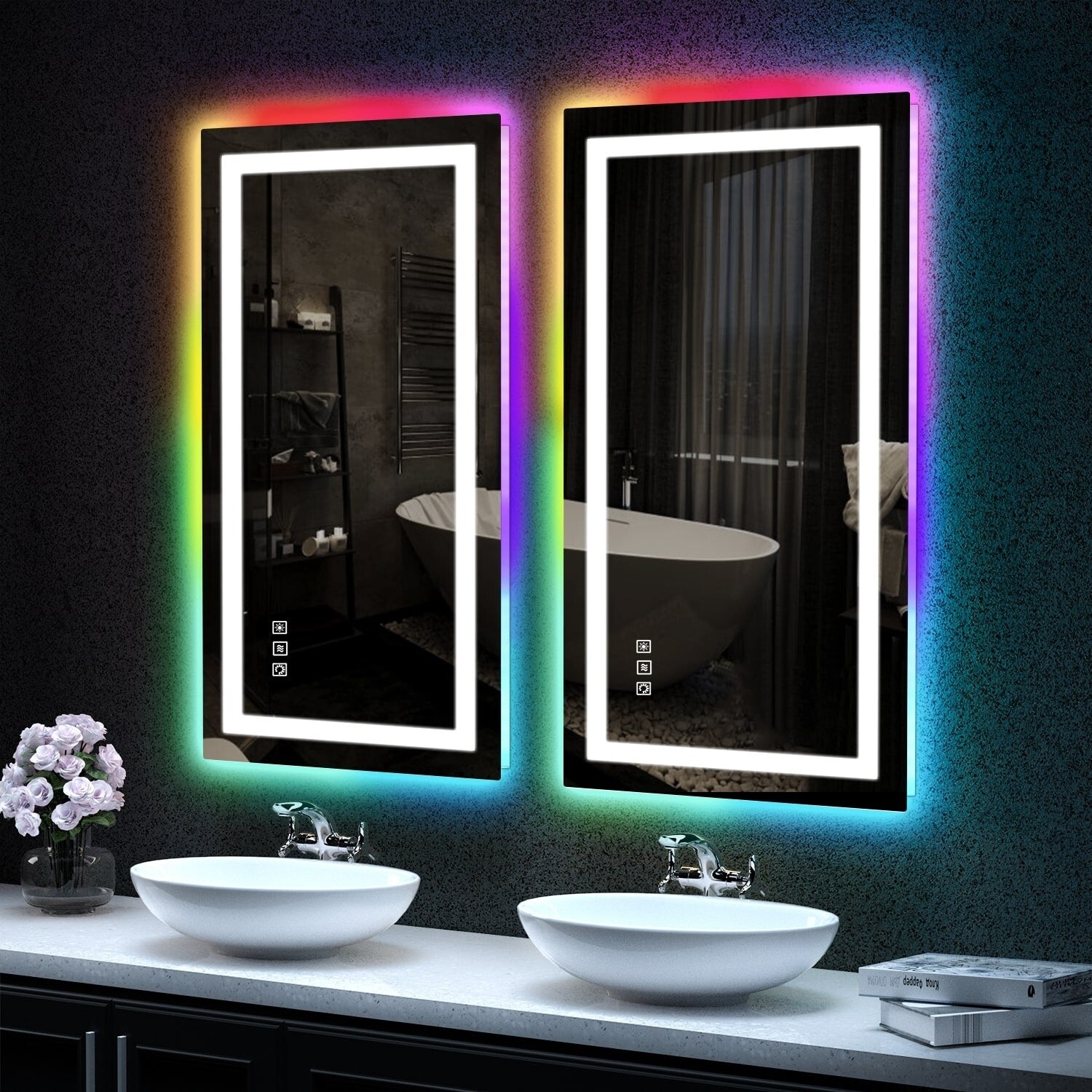 Miroir de salle de bain antibuée rétroéclairé RGB et éclairé par LED