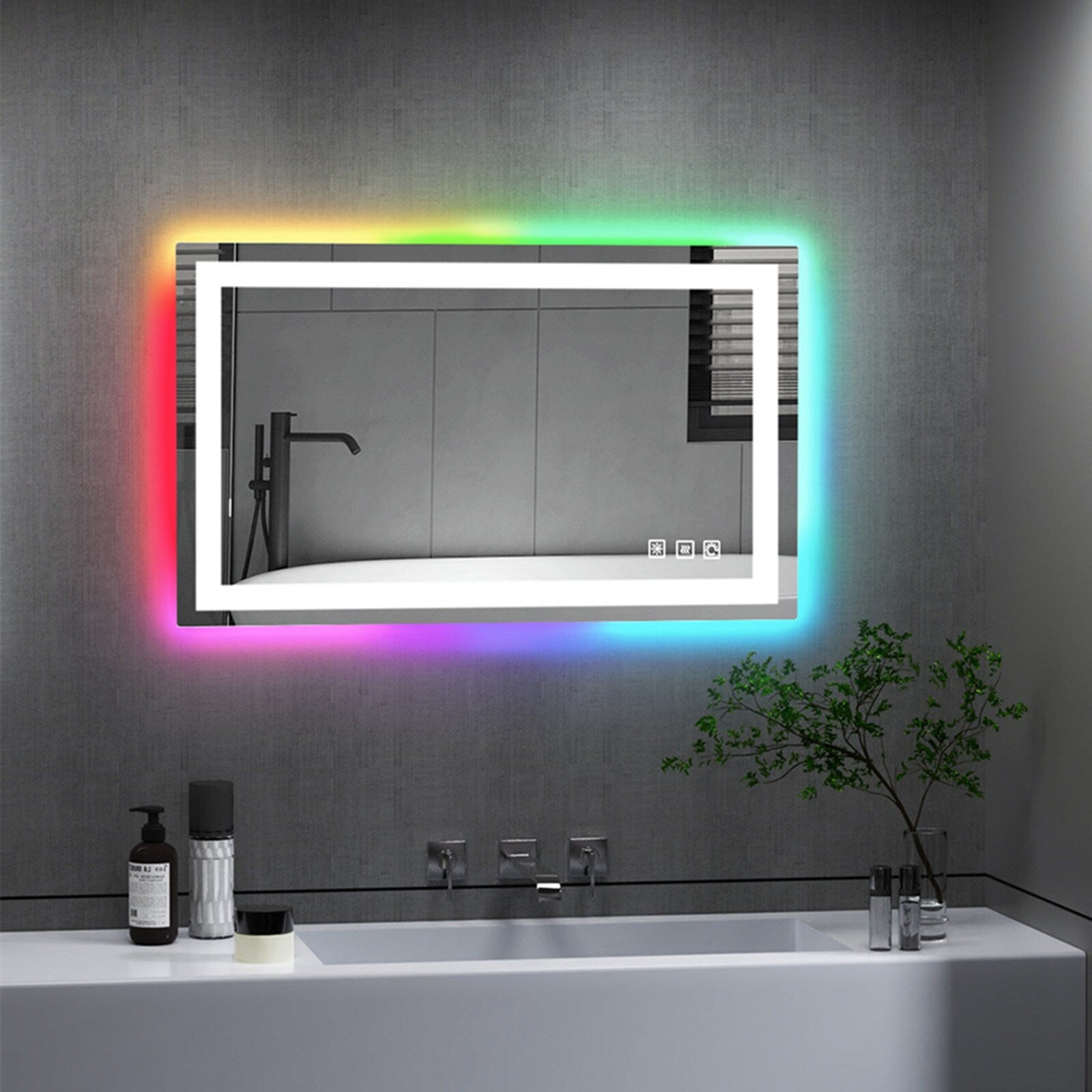 Miroir de salle de bain antibuée rétroéclairé RGB et éclairé par LED