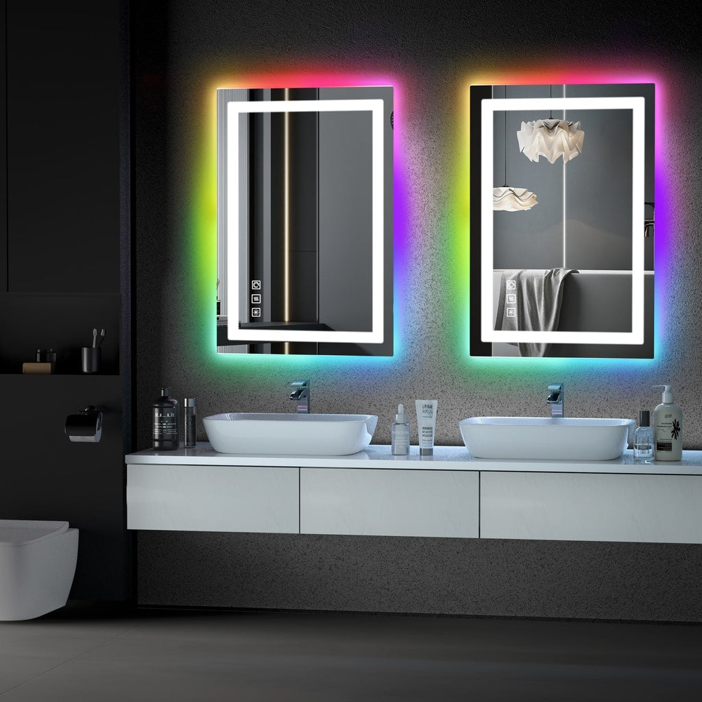 Miroir de salle de bain antibuée rétroéclairé RGB et éclairé par LED