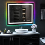 Miroir de salle de bain antibuée rétroéclairé RGB et éclairé par LED