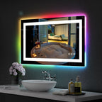 Miroir de salle de bain antibuée rétroéclairé RGB et éclairé par LED